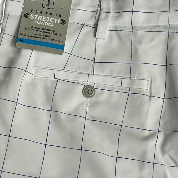 New PGA TOUR Active Waistband Stretch Performance White/Blue Plaid Golf Short-36 - Picture 6 of 10